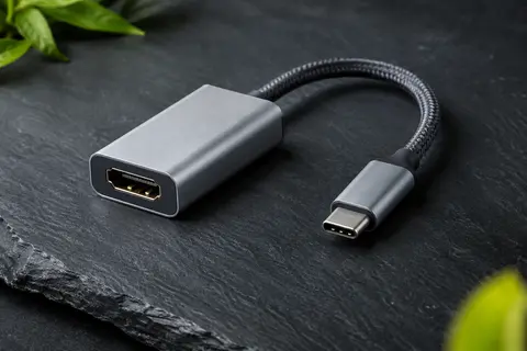 Adaptateur Anker USB-C vers HDMI argenté avec boîtier métallique compact et câble tressé intégré