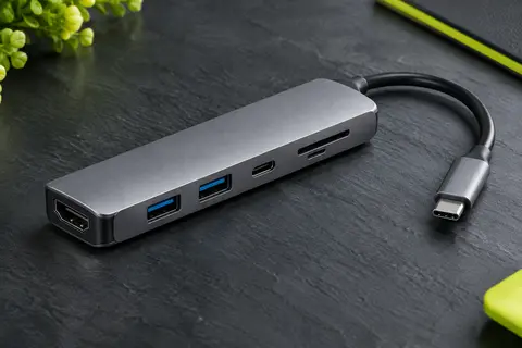 Concentrateur USB-C Anker gris en aluminium avec ports USB, HDMI et lecteurs de cartes SD