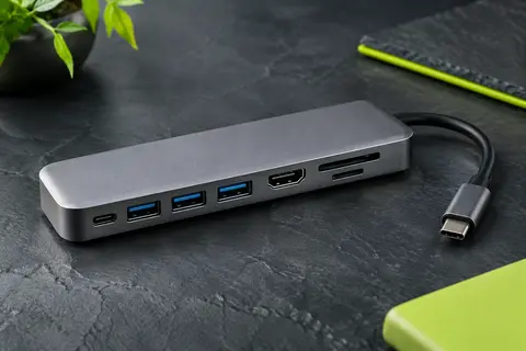 Hub USB-C BENFEI gris en aluminium avec ports USB, HDMI, lecteurs SD et microSD et port PD
