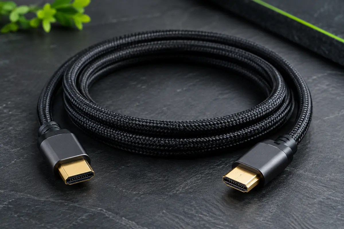 Câble HDMI noir tressé de 2 m avec deux connecteurs mâles à finition dorée