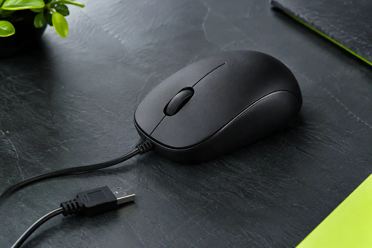 Souris Logitech B100 noire mate avec câble USB, trois boutons et capteur optique pour le bureau