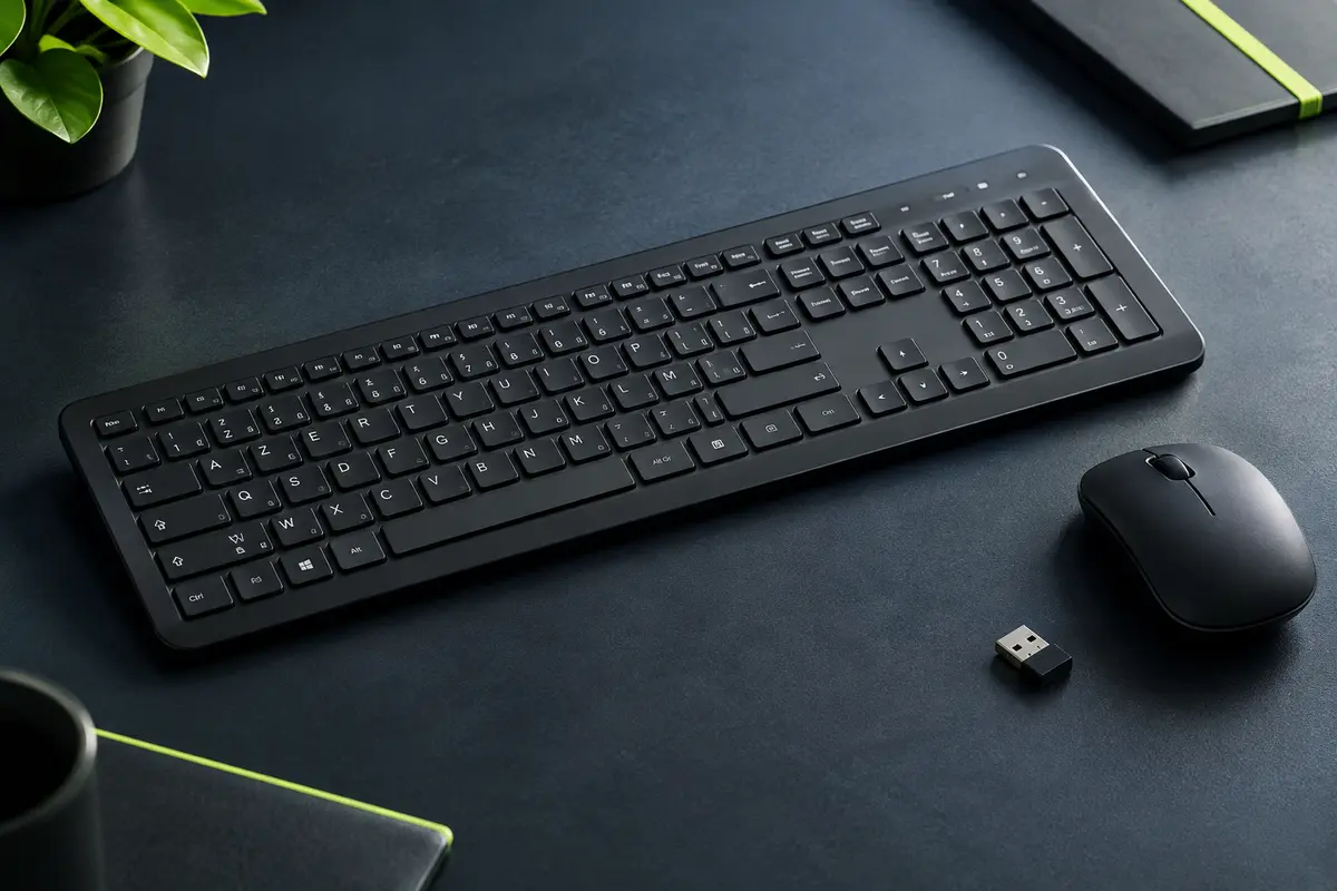 Ensemble clavier AZERTY noir de taille standard et souris optique compacte sans fil