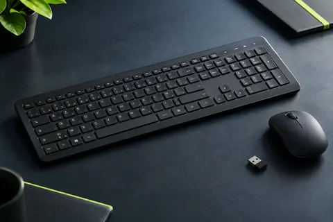 Ensemble clavier AZERTY noir de taille standard et souris optique compacte sans fil