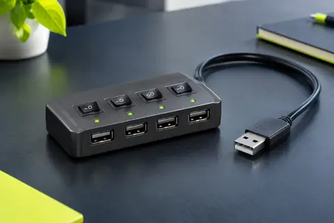 Hub USB SABRENT compact à quatre ports, avec interrupteurs individuels et câble de 60 cm