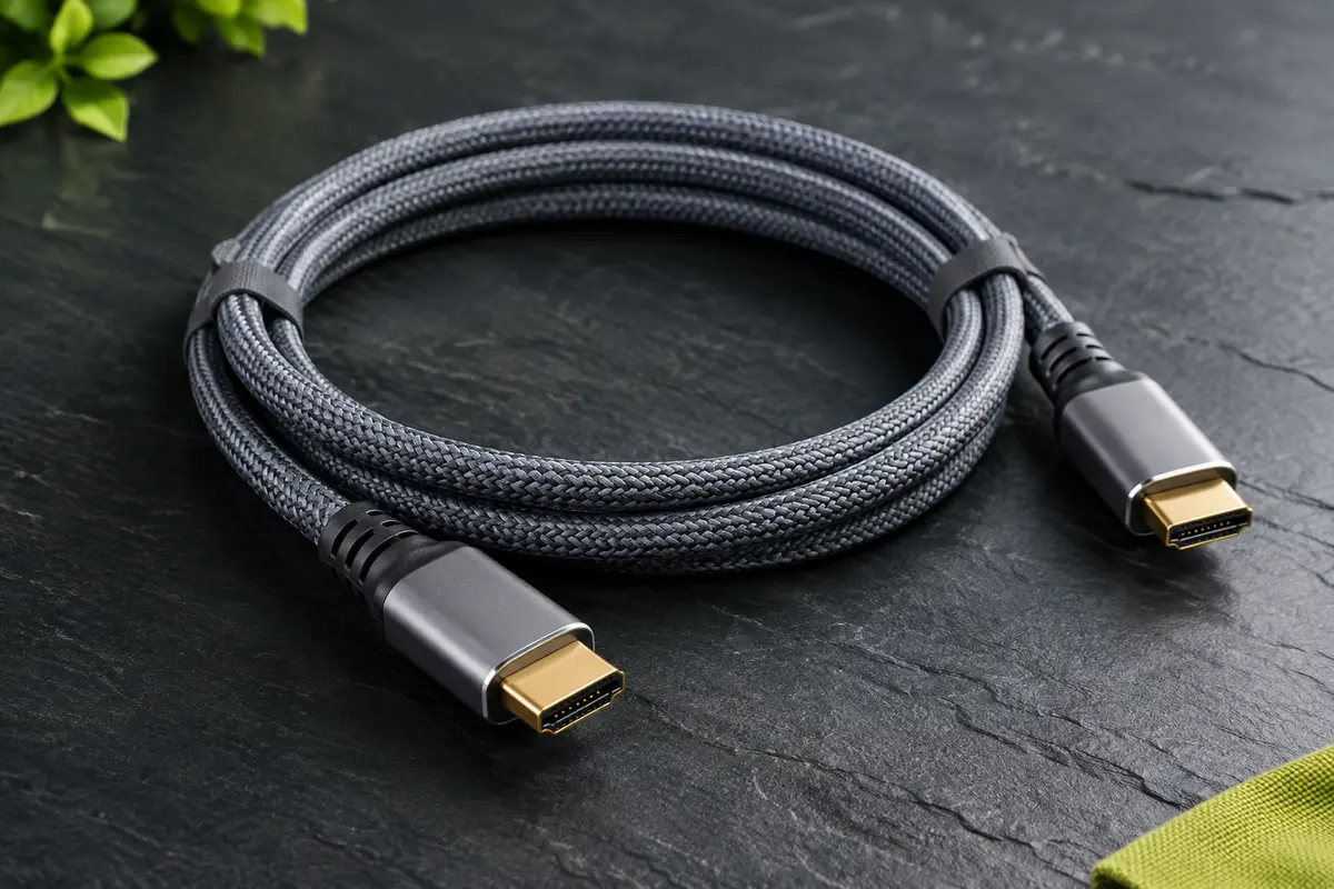 Câble HDMI gris de 2 m avec gaine en nylon tressé et connecteurs HDMI mâles plaqués or