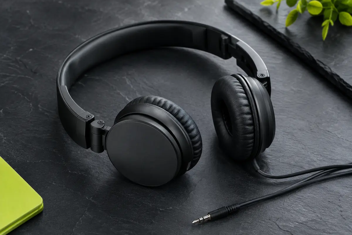Casque Sony noir pliable avec oreillettes rembourrées, câble de 1,2 m et prise jack 3,5 mm