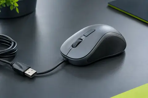 Souris optique filaire TECKNET grise avec câble USB et prises latérales en caoutchouc souple