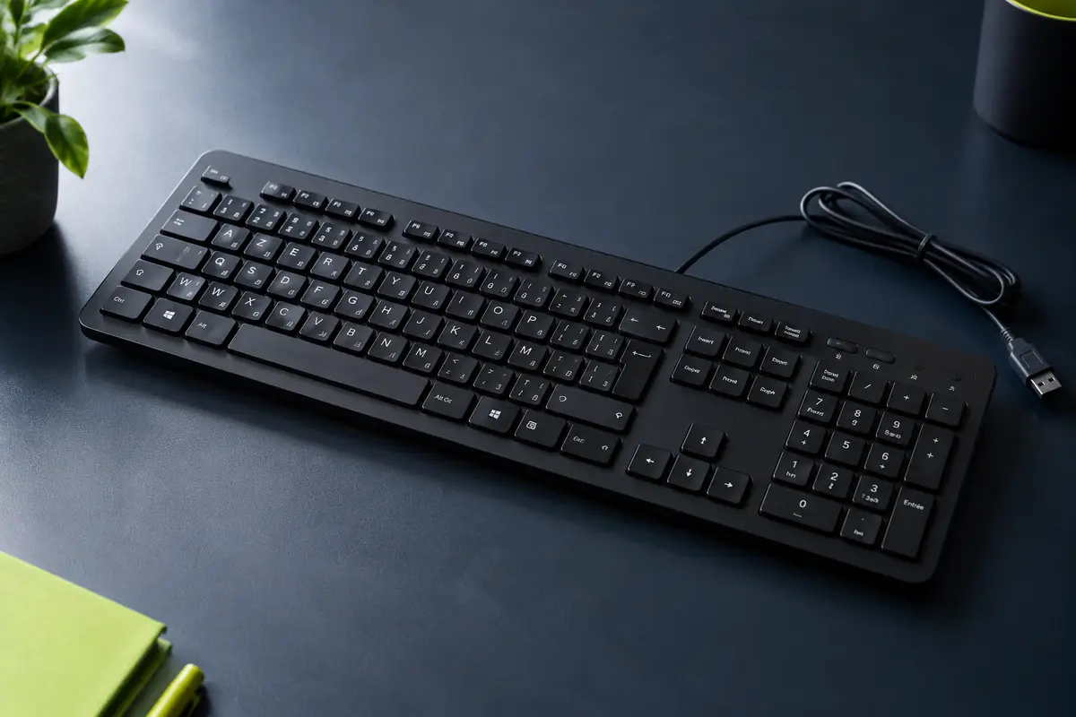 Clavier filaire noir Trust Taro au format complet, avec touches plates AZERTY et pavé numérique