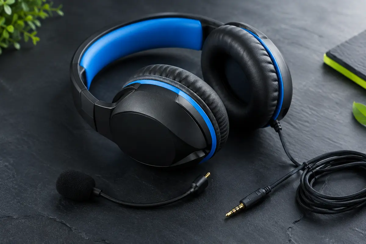 Casque gaming filaire noir et bleu avec microphone amovible et prise jack 3,5 mm