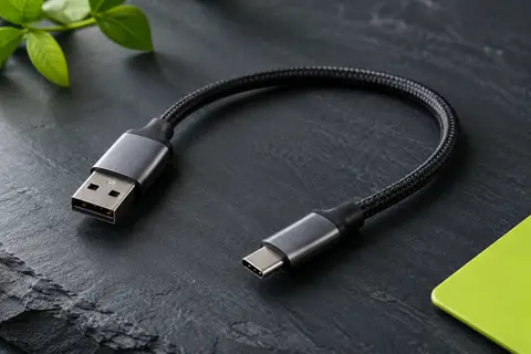 Câble USB-A vers USB-C noir de 50 cm, avec gaine tressée et connecteurs à finition aluminium